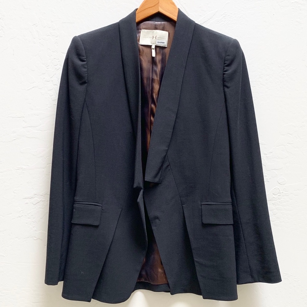 Halston Heritage Black Wool Gaberdine Blazer Sz 6